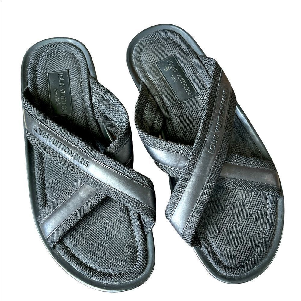 Louis Vuitton Black Damier Thong Sandals - Picture 1 of 7